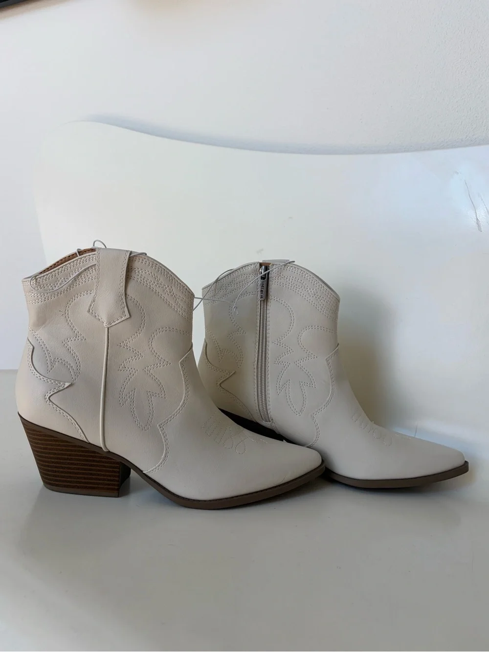 Indigo Cream Western Ankle Booties with Stacked Heel